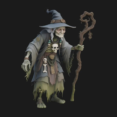 Hunched Hag Sorcerer Statue Design 6 3D Print Model