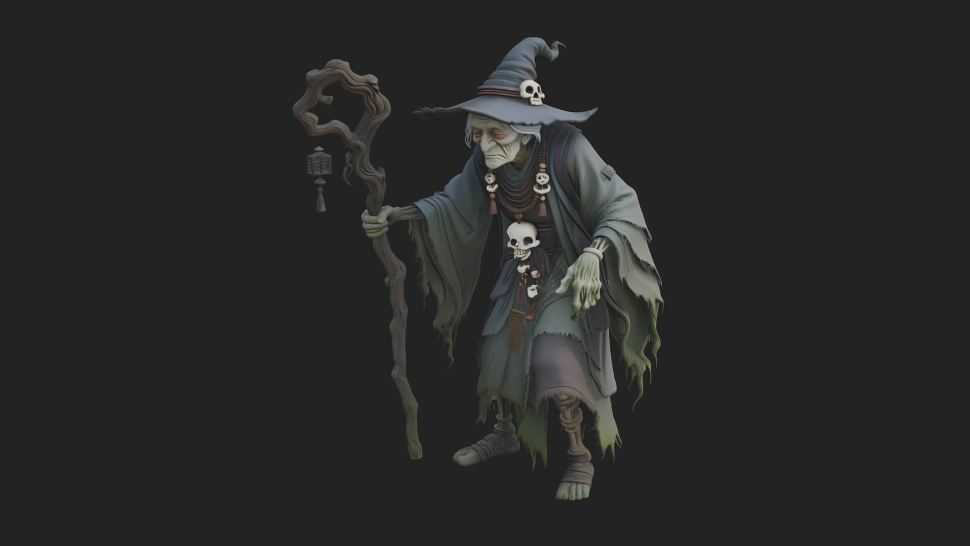Hunched Hag Sorcerer Statue Design 7 3D Print Model 3D Model