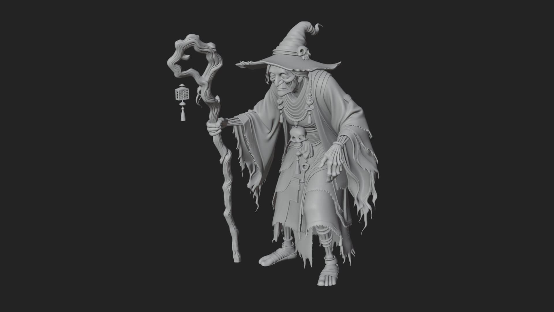 Hunched Hag Sorcerer Statue Design 7 3D Print Model 3D Model
