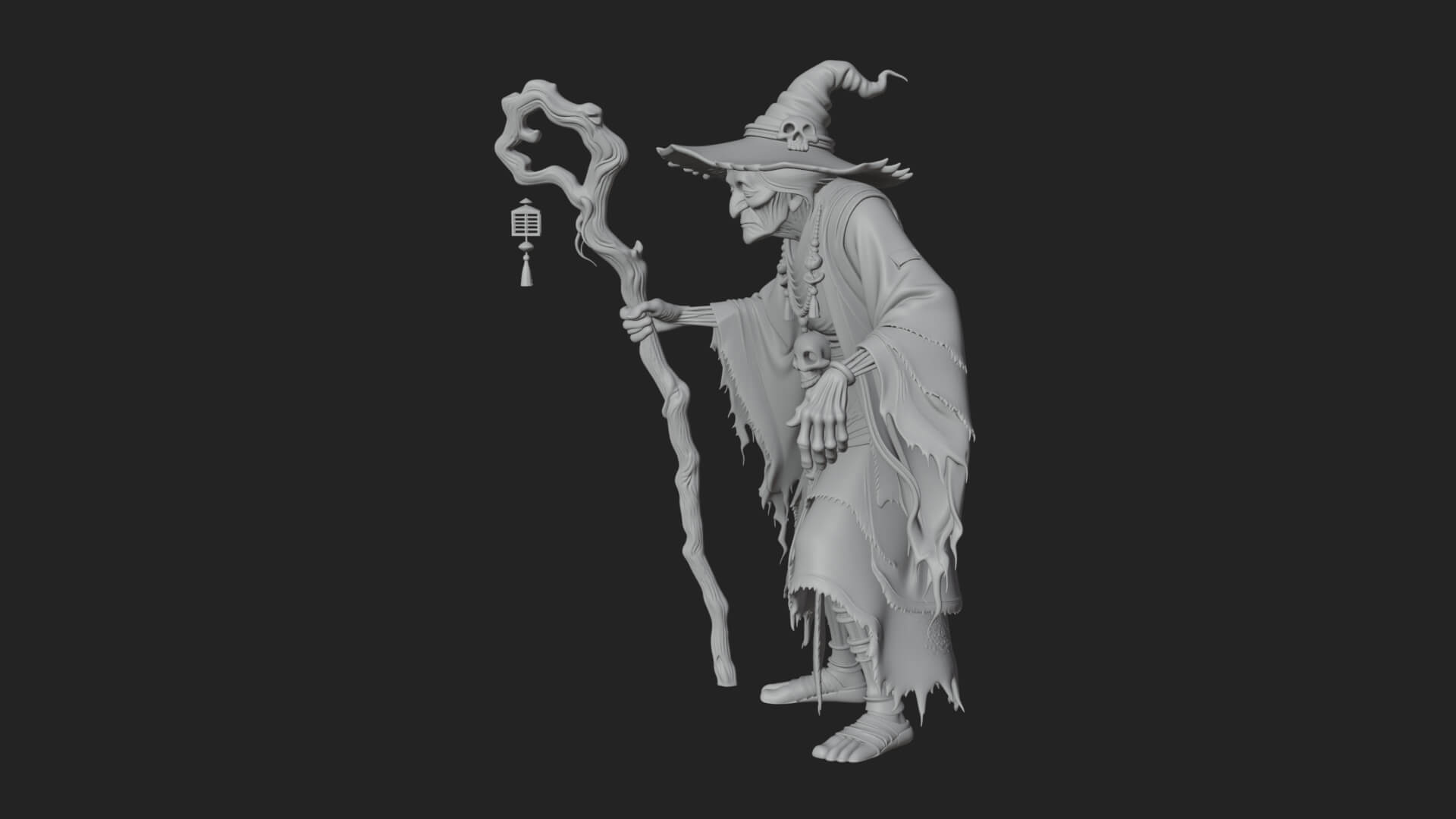 Hunched Hag Sorcerer Statue Design 7 3D Print Model 3D Model