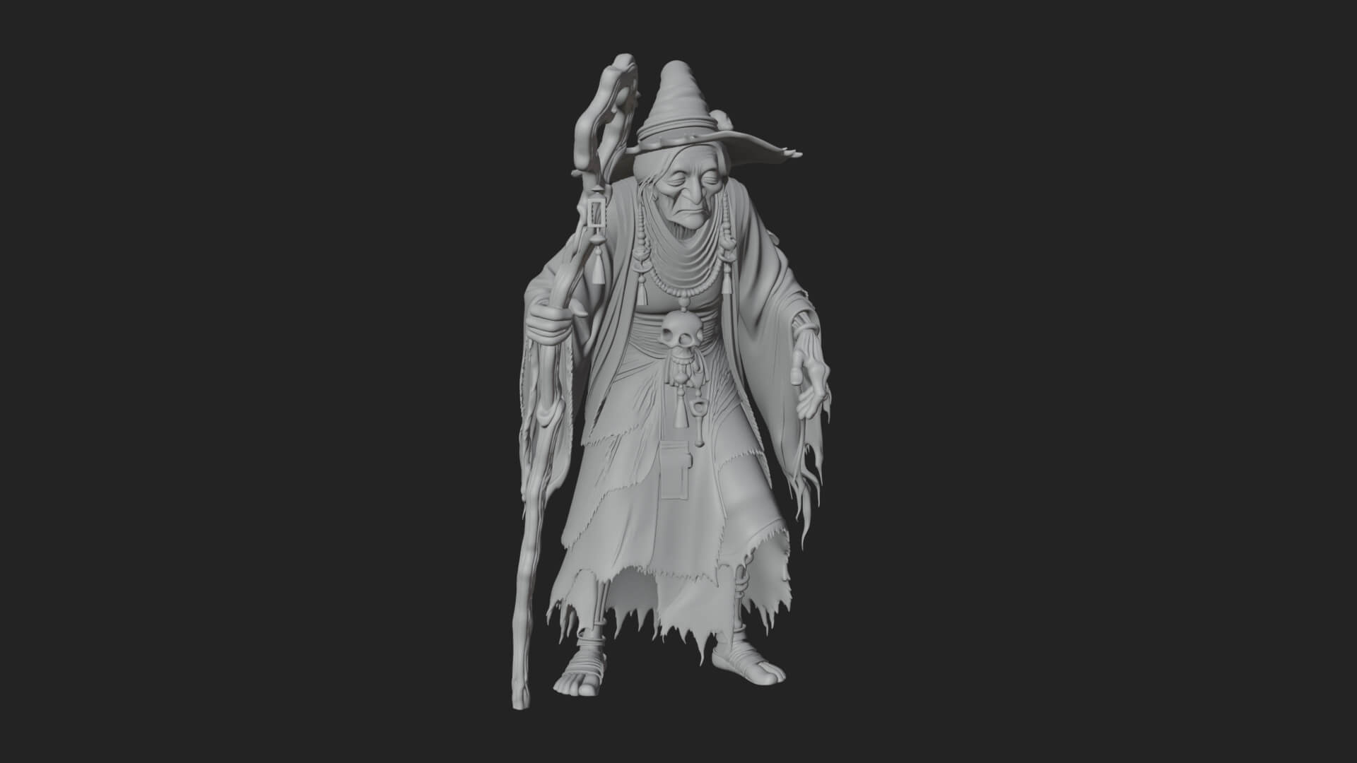 Hunched Hag Sorcerer Statue Design 7 3D Print Model 3D Model