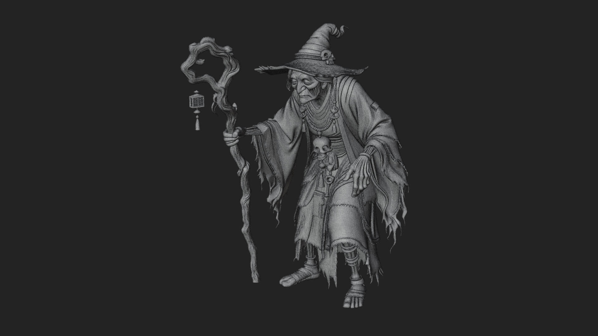 Hunched Hag Sorcerer Statue Design 7 3D Print Model 3D Model
