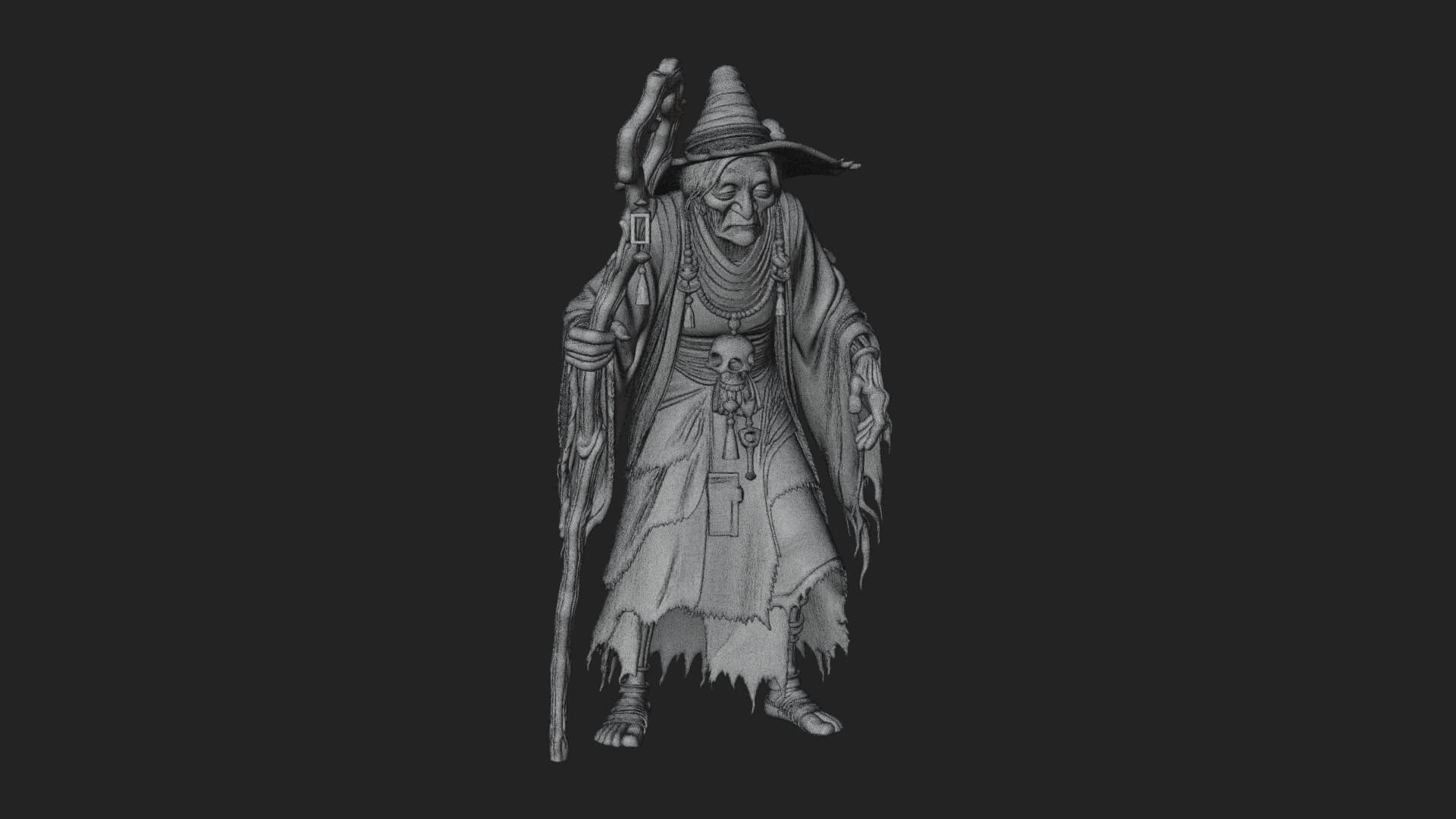 Hunched Hag Sorcerer Statue Design 7 3D Print Model 3D Model