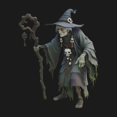 Hunched Hag Sorcerer Statue Design 7 3D Print Model