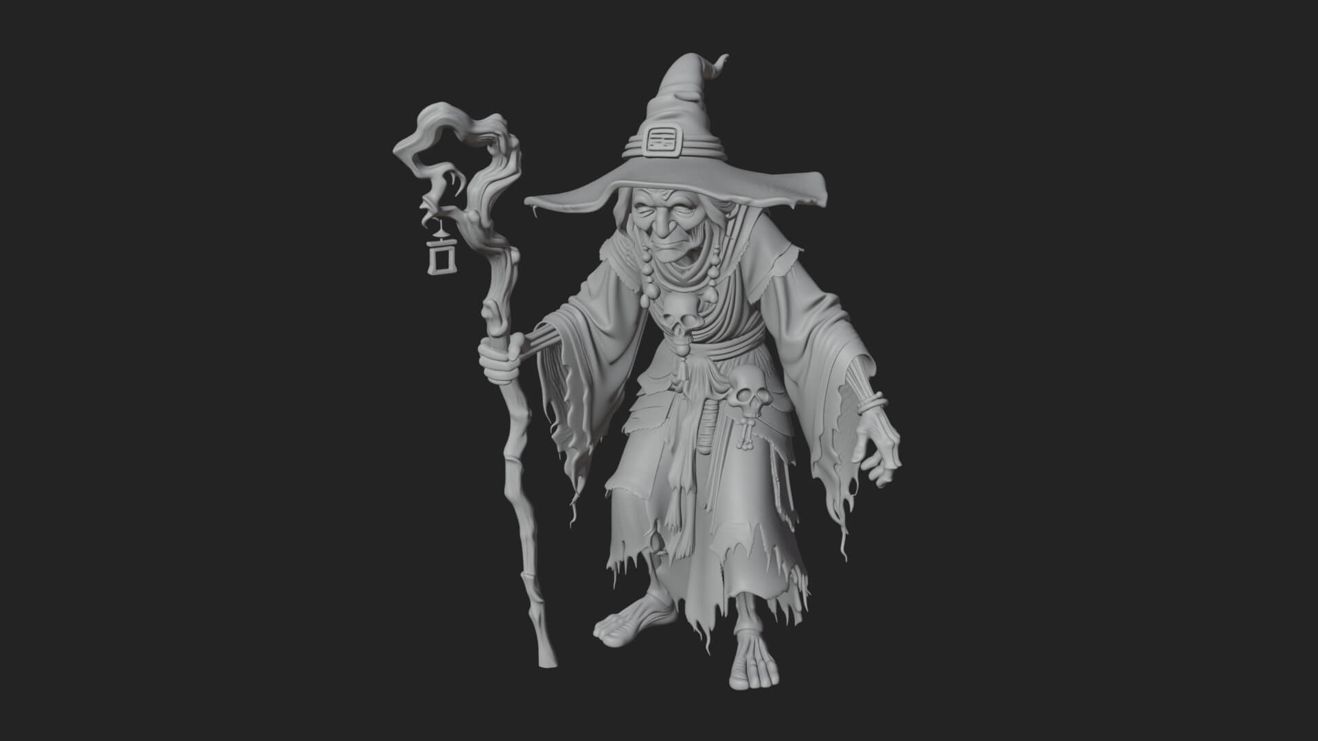 Hunched Hag Sorcerer Statue Design 8 3D Print Model 3D Model