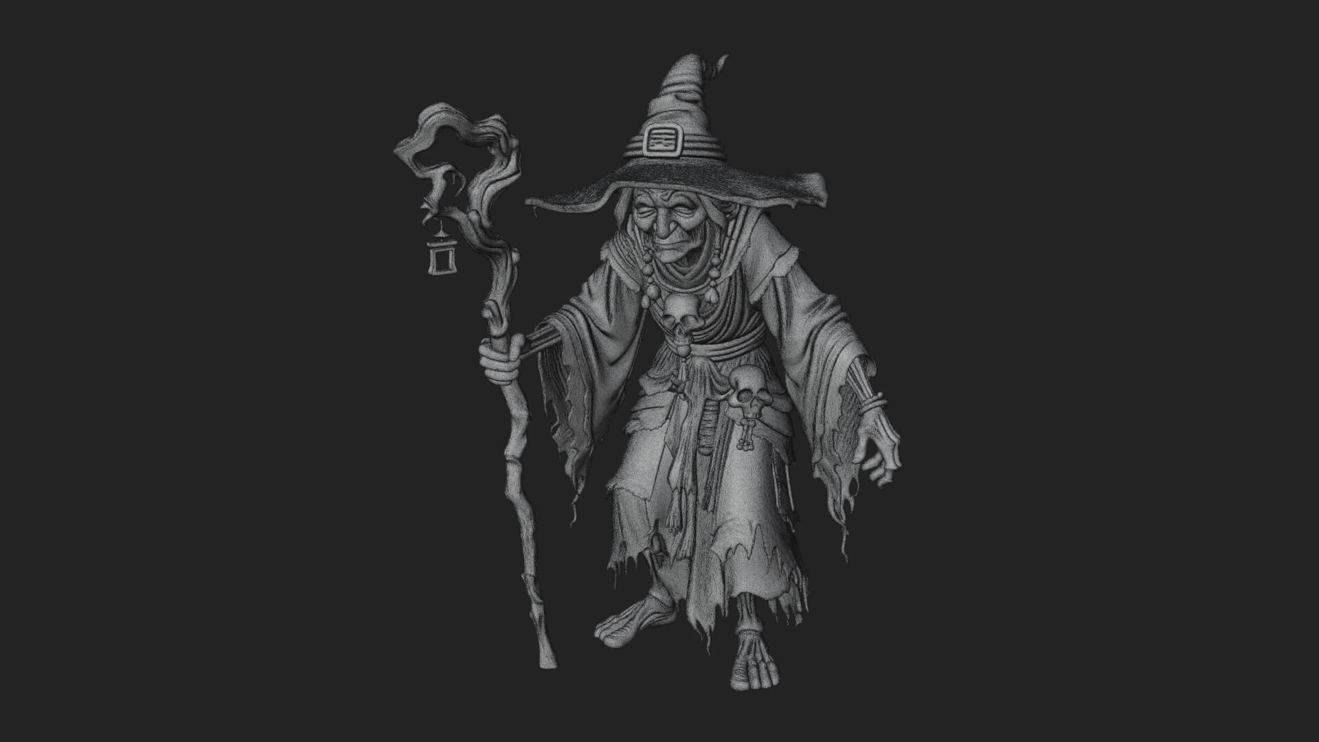 Hunched Hag Sorcerer Statue Design 8 3D Print Model 3D Model