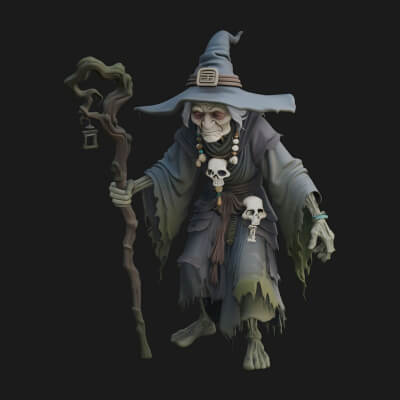 Hunched Hag Sorcerer Statue Design 8 3D Print Model