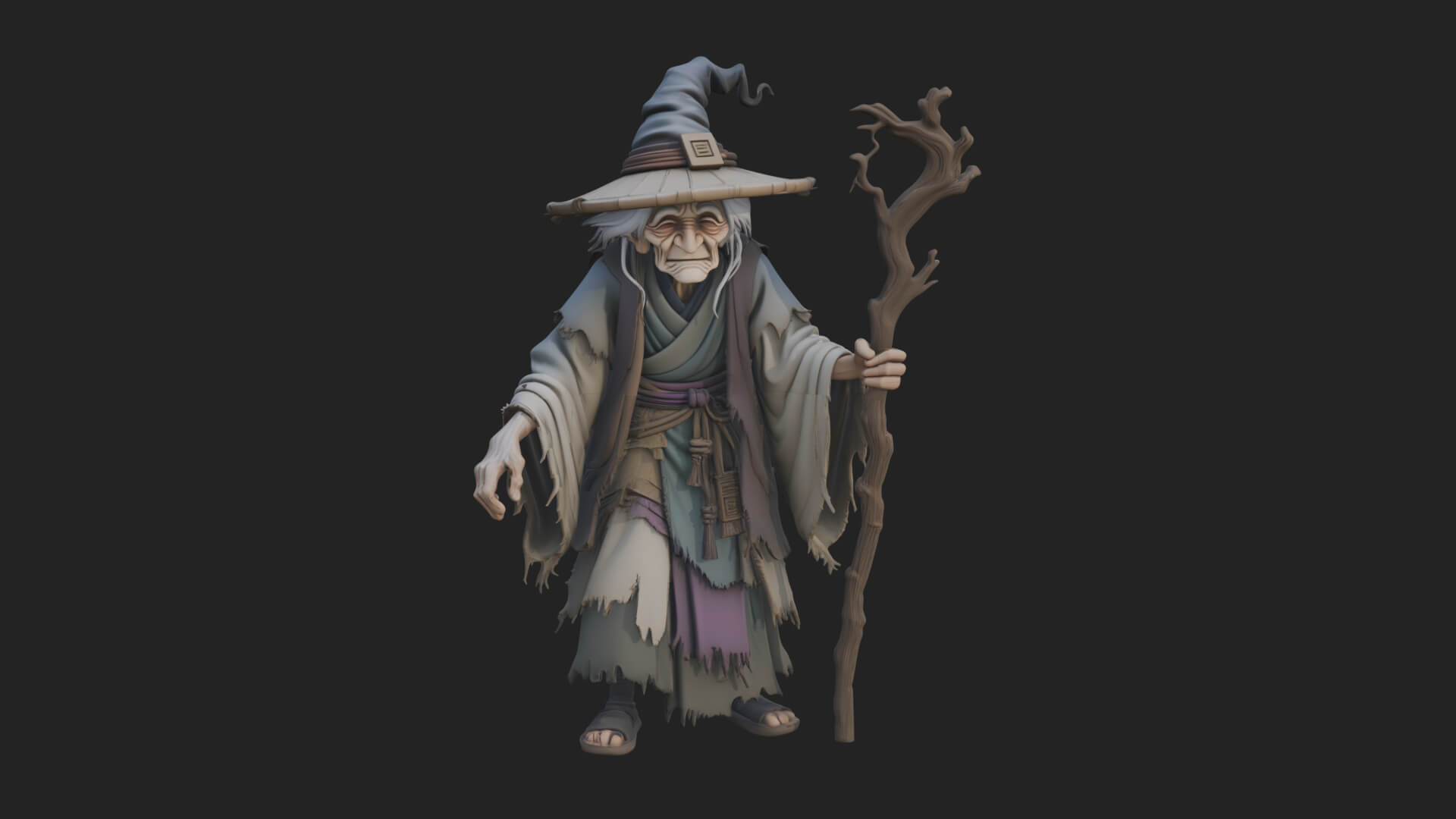Hunched Hag Sorcerer Statue Design 9 3D Print Model 3D Model