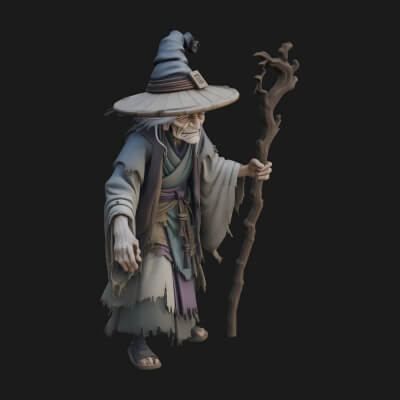 Hunched Hag Sorcerer Statue Design 9 3D Print Model