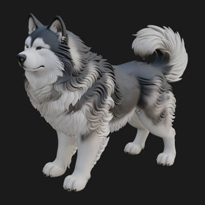 Husky Dog Statue Design 5 3D Print Model