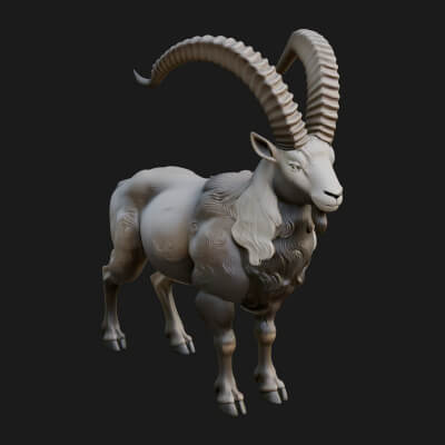 Ibex Goat Statue Design 1 3D Print Model
