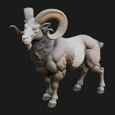 Ibex Goat Statue Design 10 3D Print Model