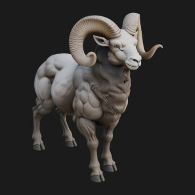 Ibex Goat Statue Design 12 3D Print Model