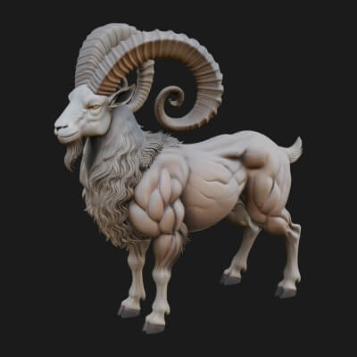 Ibex Goat Statue Design 13 3D Print Model