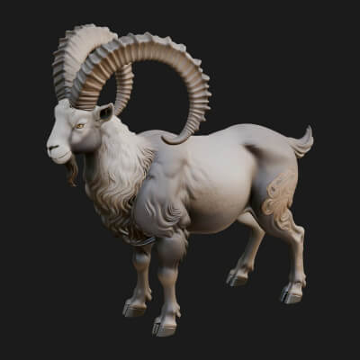 Ibex Goat Statue Design 16 3D Print Model
