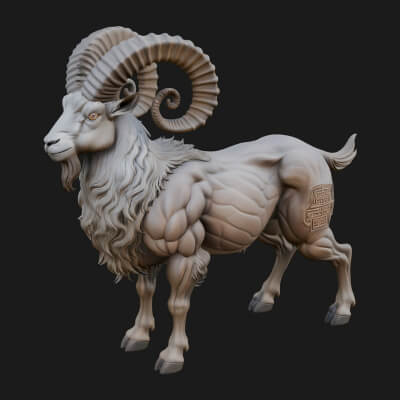 Ibex Goat Statue Design 18 3D Print Model