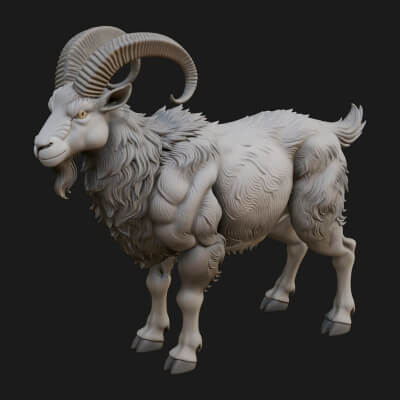 Ibex Goat Statue Design 3 3D Print Model