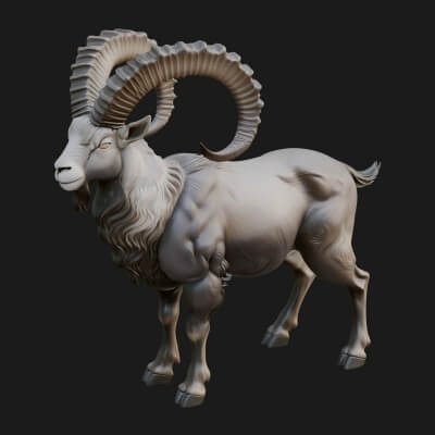 Ibex Goat Statue Design 4 3D Print Model