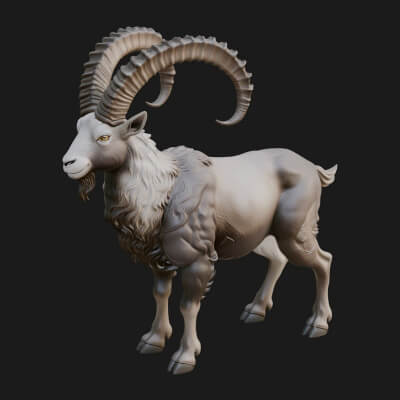 Ibex Goat Statue Design 5 3D Print Model