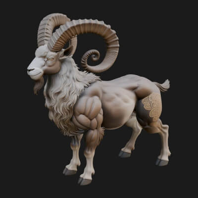 Ibex Goat Statue Design 6 3D Print Model