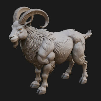 Ibex Goat Statue Design 9 3D Print Model