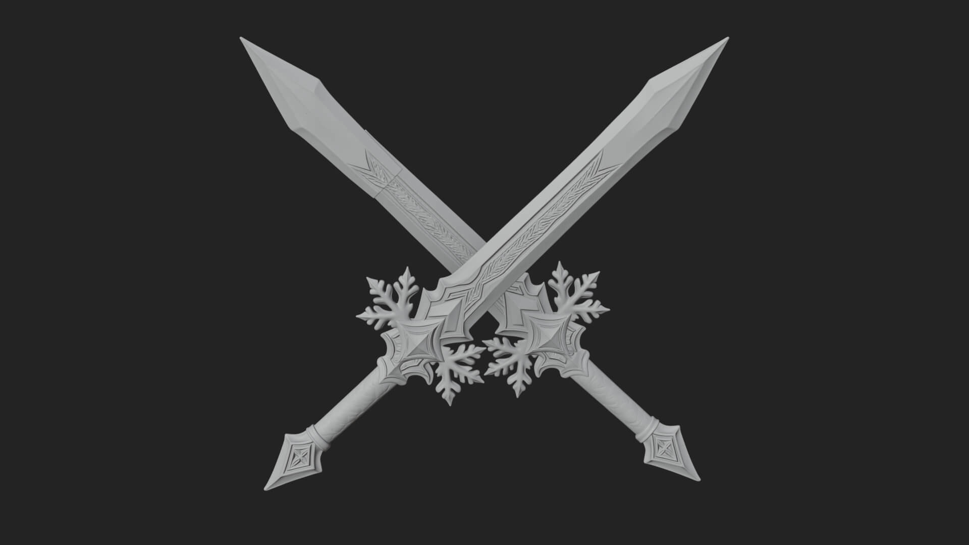 Ice Crystal Sword Pair Model Design 2 3D Print Model 3D Model