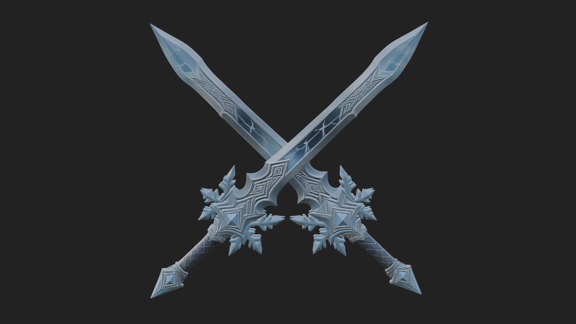 Ice Crystal Sword Pair Model Design 4 3D Print Model 3D Model