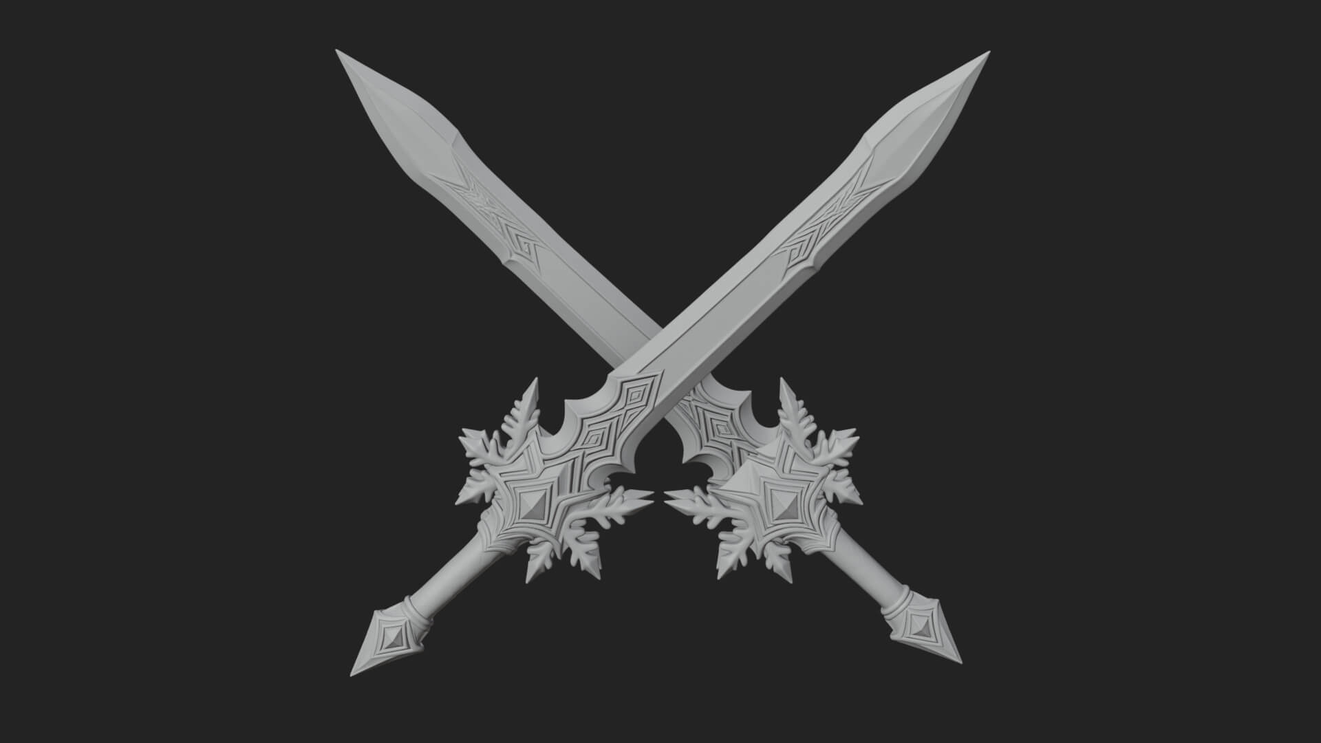 Ice Crystal Sword Pair Model Design 4 3D Print Model 3D Model