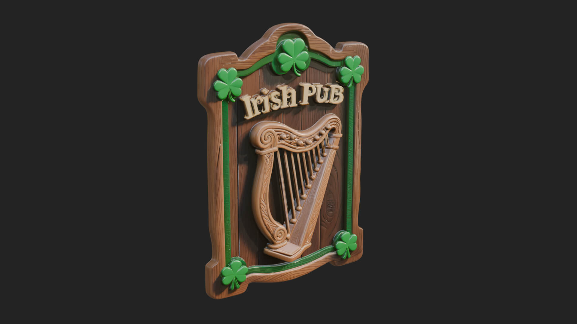 Irish Pub Harp Sign Plaque Design 1 3D Print Model 3D Model