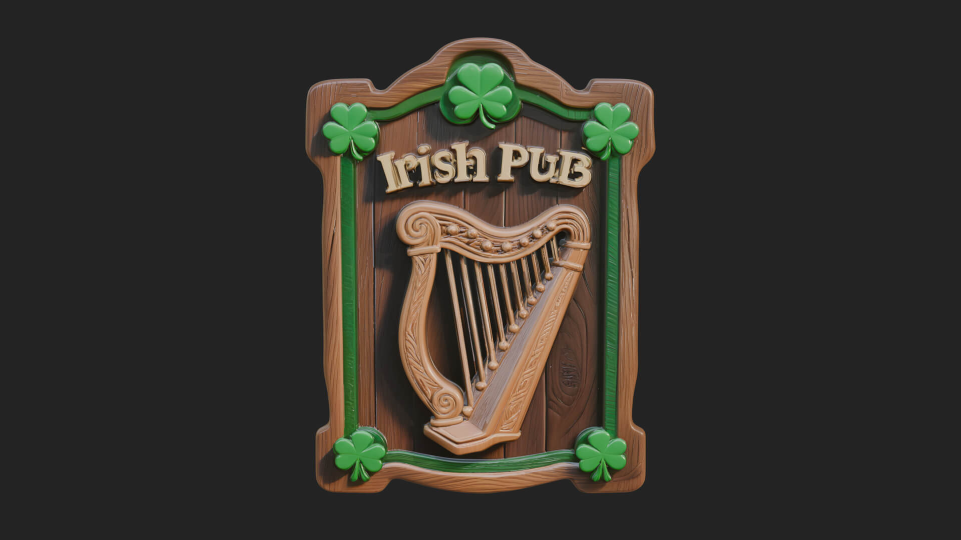 Irish Pub Harp Sign Plaque Design 1 3D Print Model 3D Model