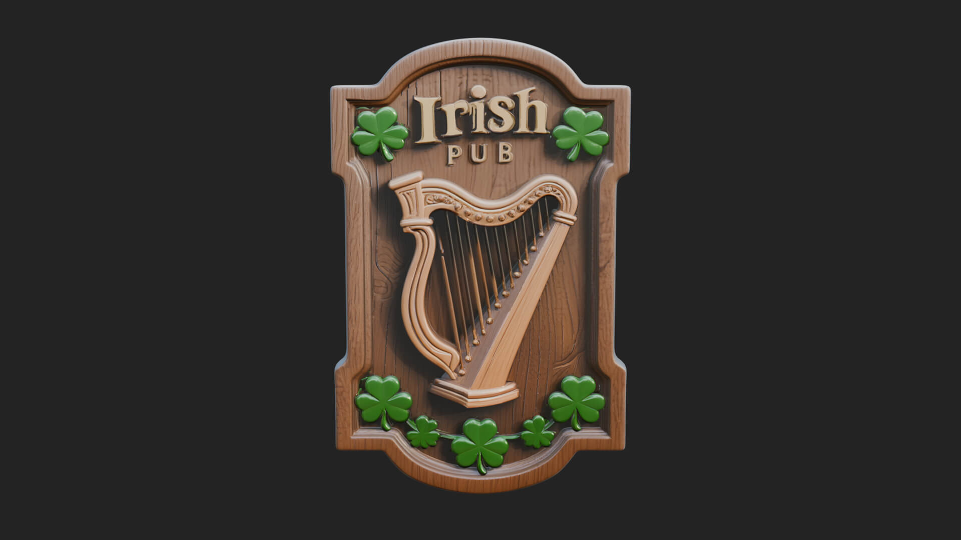 Irish Pub Harp Sign Plaque Design 2 3D Print Model 3D Model