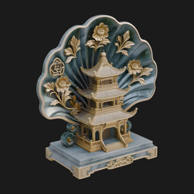 Jade Screen Pagoda Ornament Design 1 3D Print Model