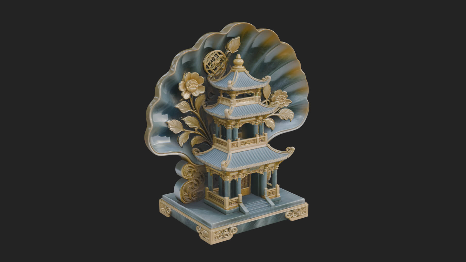 Jade Screen Pagoda Ornament Design 2 3D Print Model 3D Model