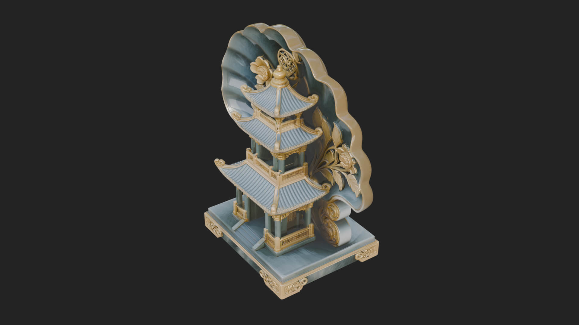 Jade Screen Pagoda Ornament Design 2 3D Print Model 3D Model