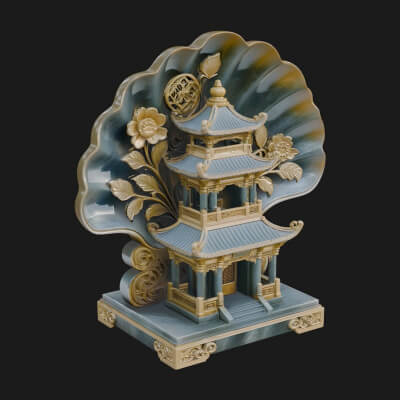 Jade Screen Pagoda Ornament Design 2 3D Print Model