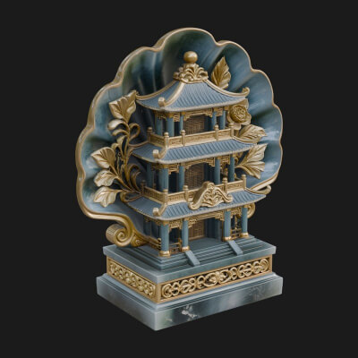 Jade Screen Pagoda Ornament Design 4 3D Print Model