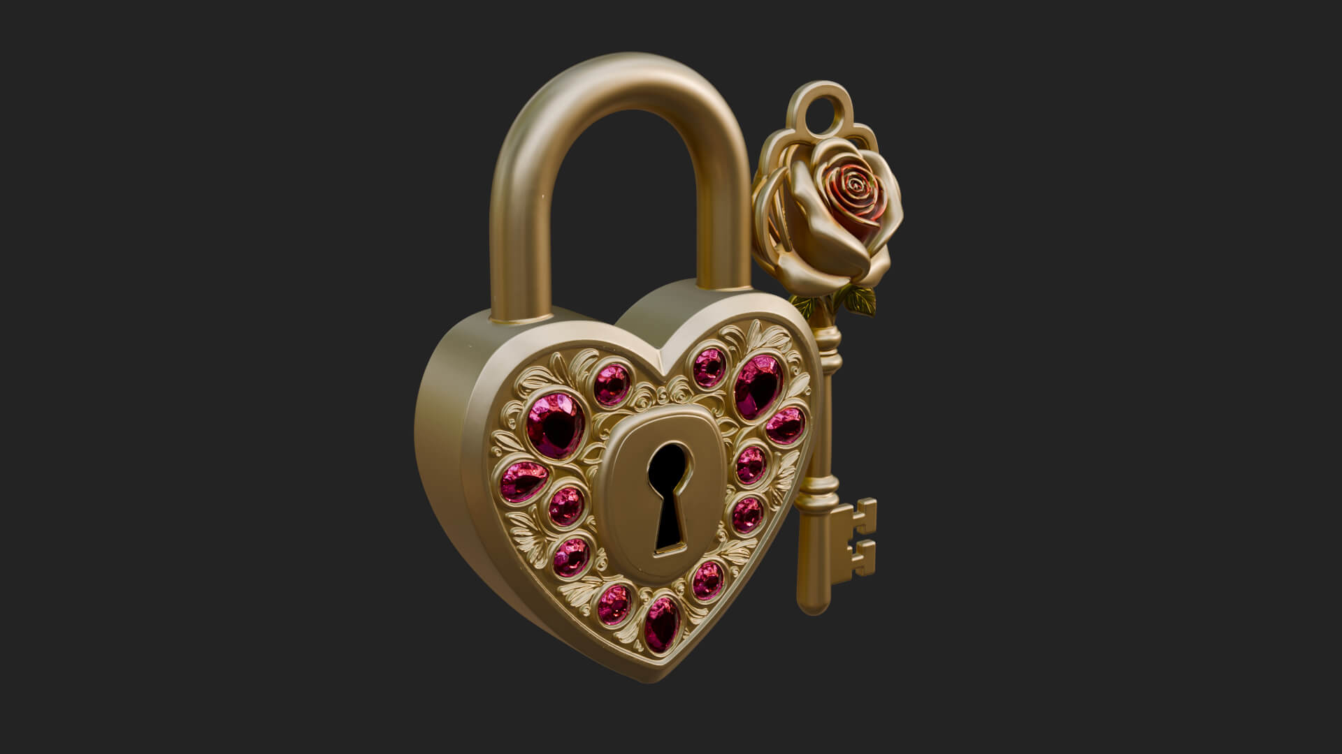 Jeweled Heart Lock Pendant Design 1 3D Print Model 3D Model