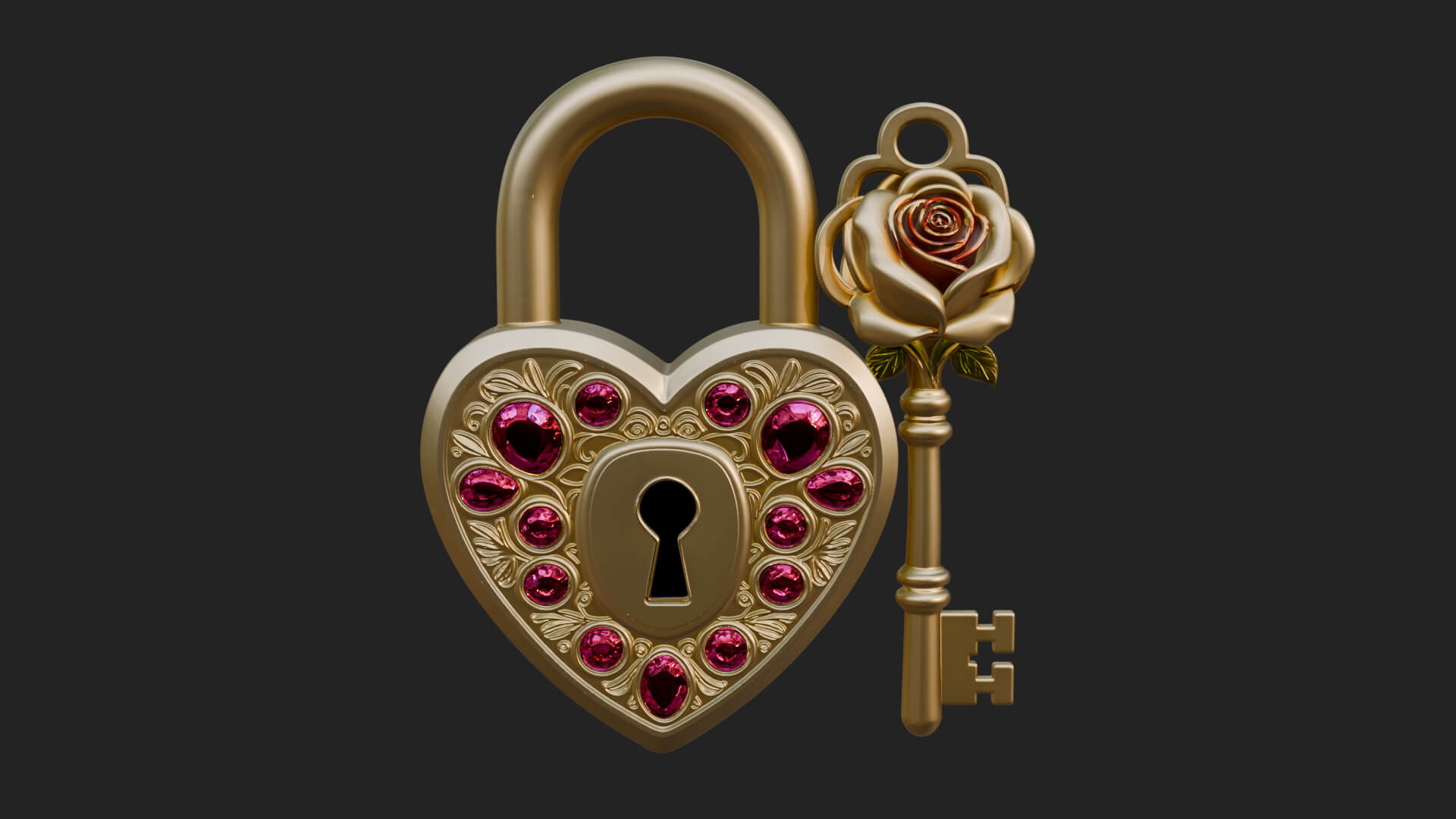 Jeweled Heart Lock Pendant Design 1 3D Print Model 3D Model