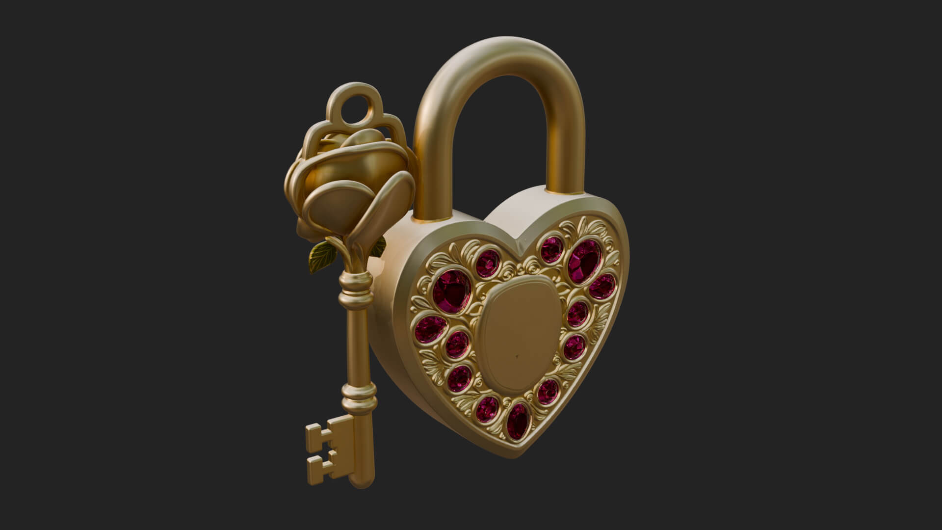Jeweled Heart Lock Pendant Design 1 3D Print Model 3D Model