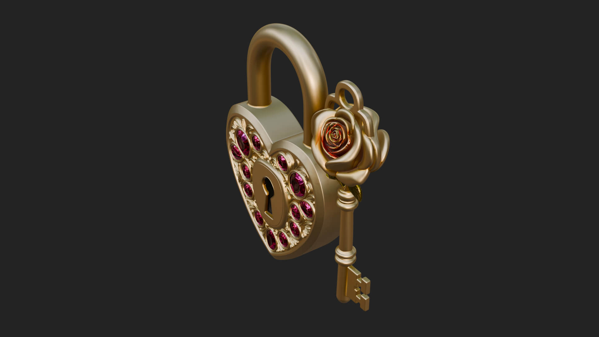 Jeweled Heart Lock Pendant Design 1 3D Print Model 3D Model