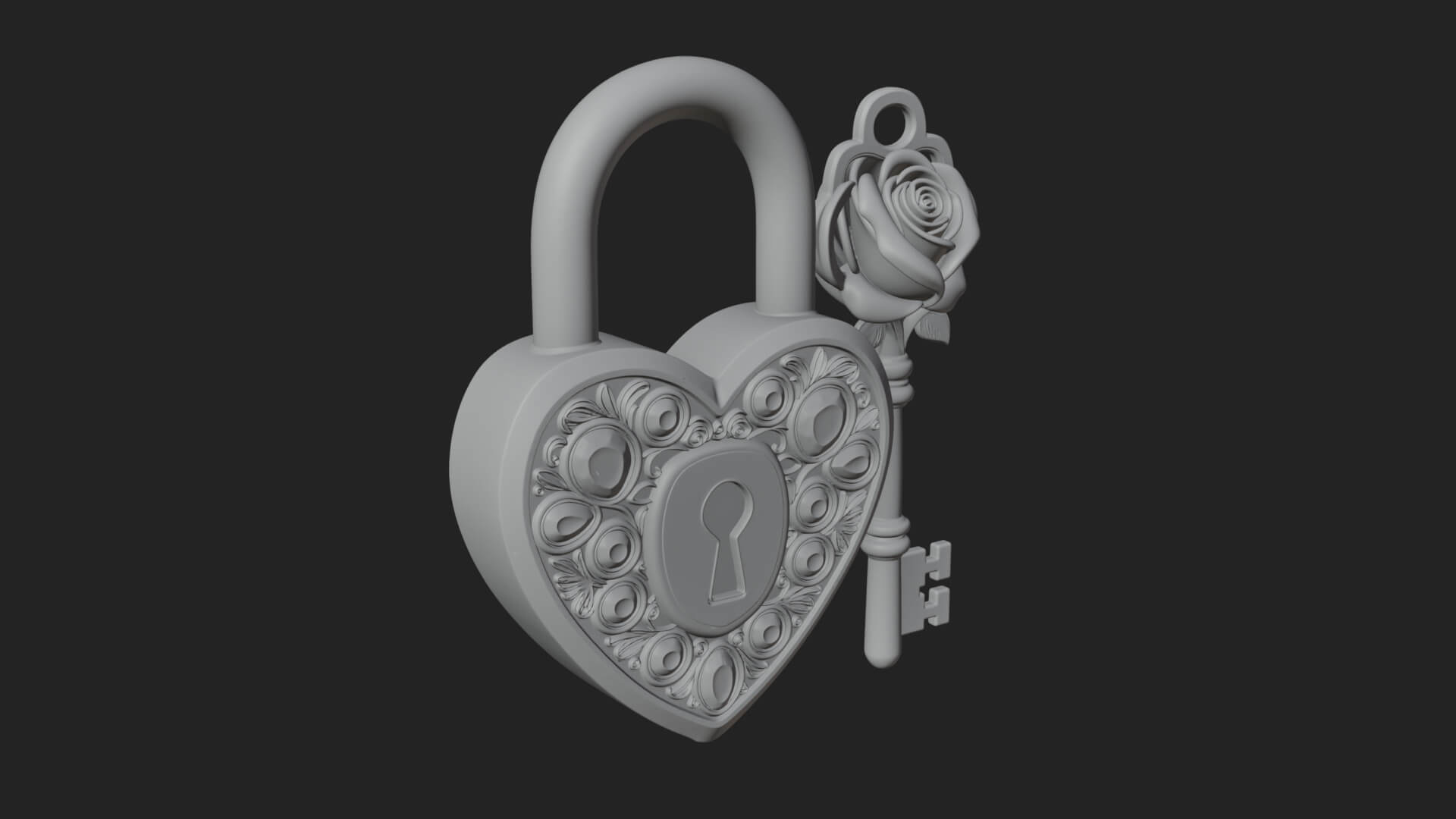Jeweled Heart Lock Pendant Design 1 3D Print Model 3D Model