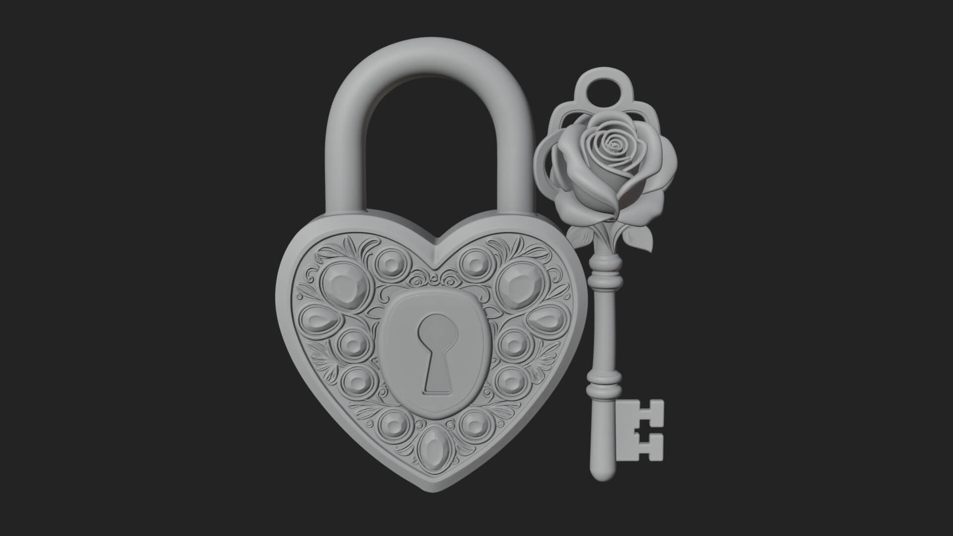 Jeweled Heart Lock Pendant Design 1 3D Print Model 3D Model