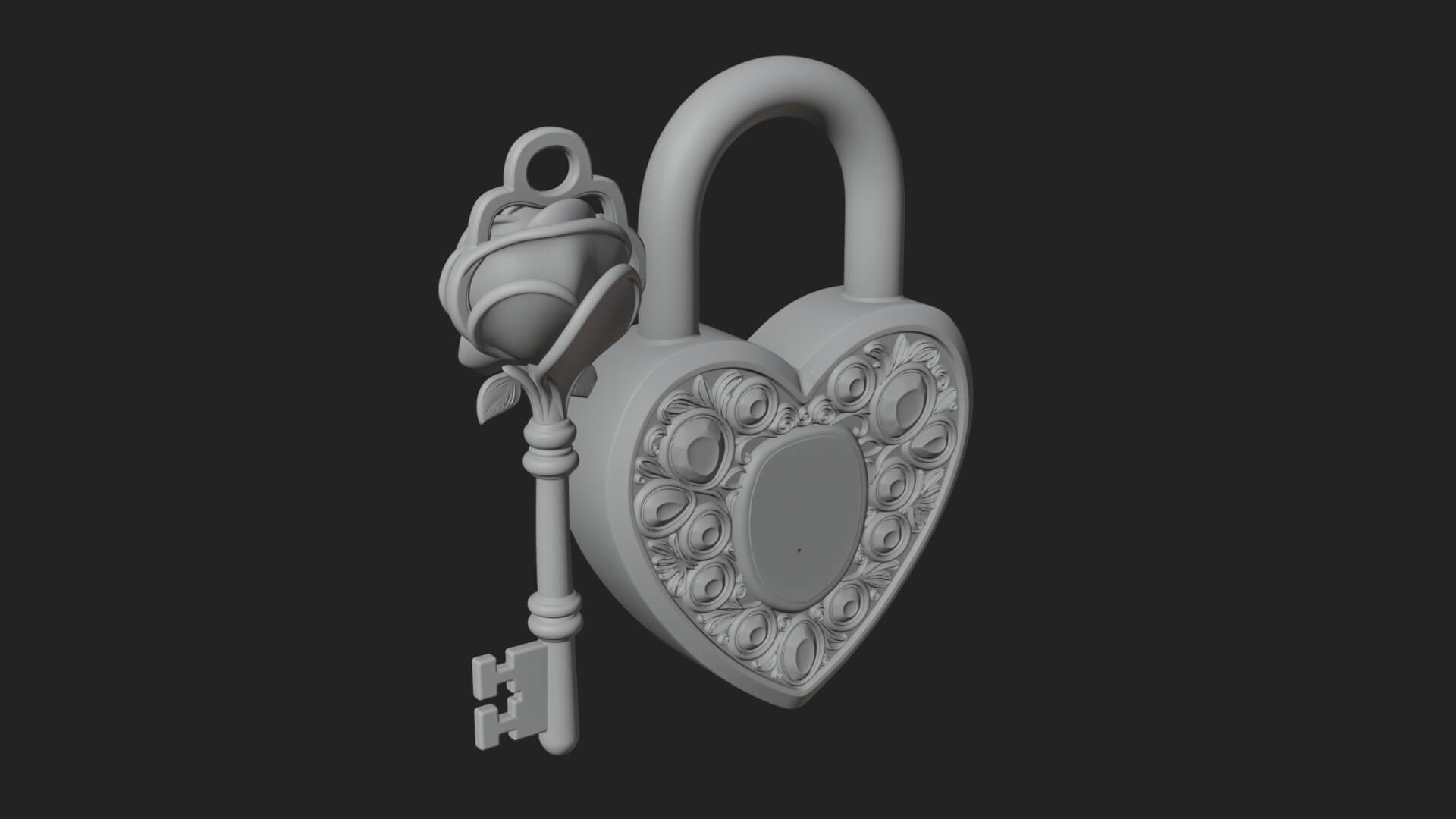 Jeweled Heart Lock Pendant Design 1 3D Print Model 3D Model