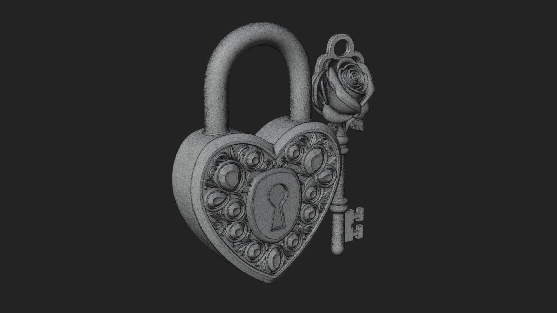 Jeweled Heart Lock Pendant Design 1 3D Print Model 3D Model