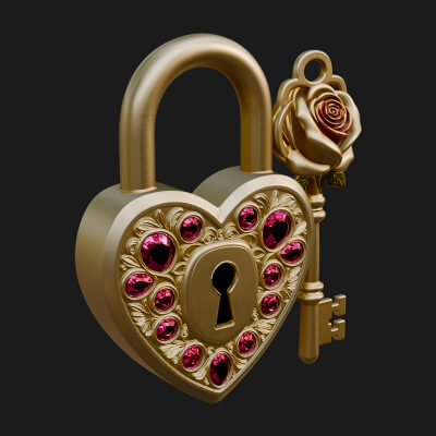 Jeweled Heart Lock Pendant Design 1 3D Print Model