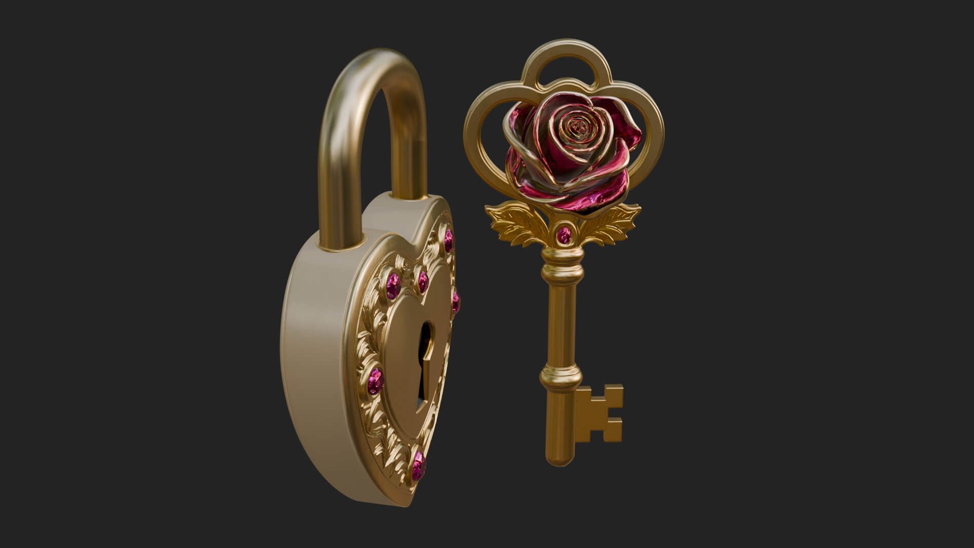 Jeweled Heart Lock Pendant Design 2 3D Print Model 3D Model