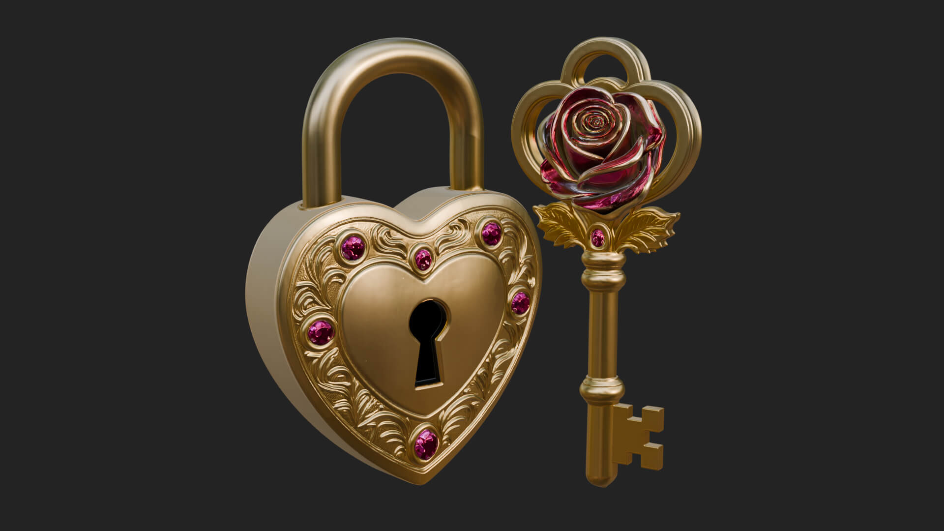 Jeweled Heart Lock Pendant Design 2 3D Print Model 3D Model