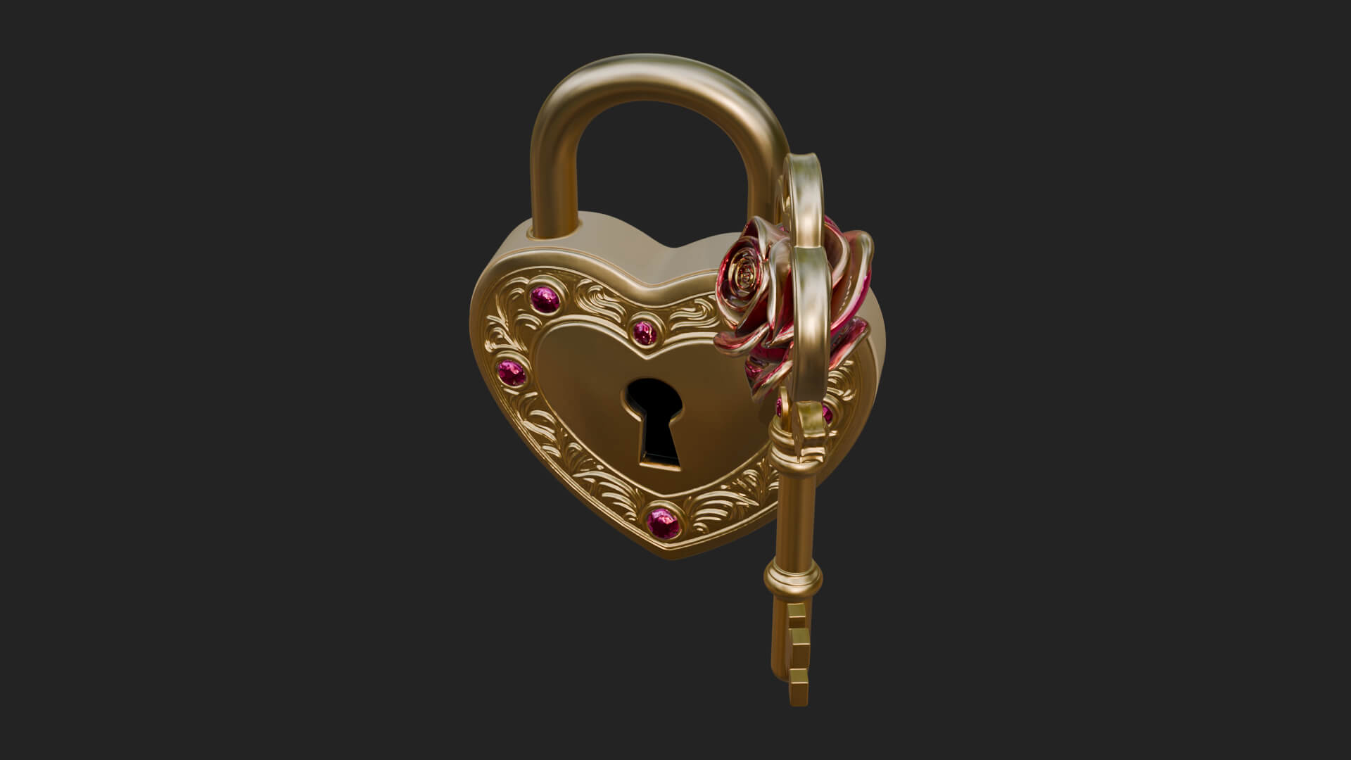 Jeweled Heart Lock Pendant Design 2 3D Print Model 3D Model