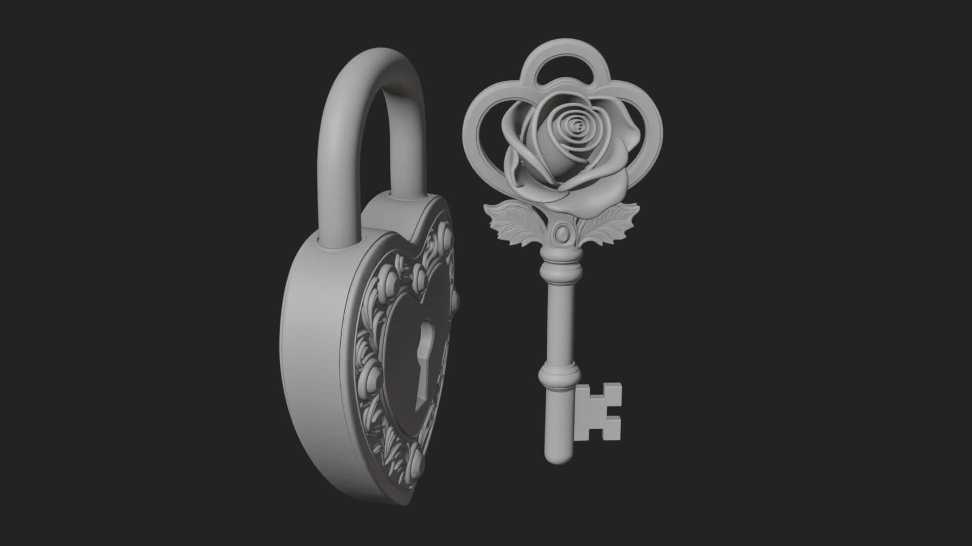Jeweled Heart Lock Pendant Design 2 3D Print Model 3D Model