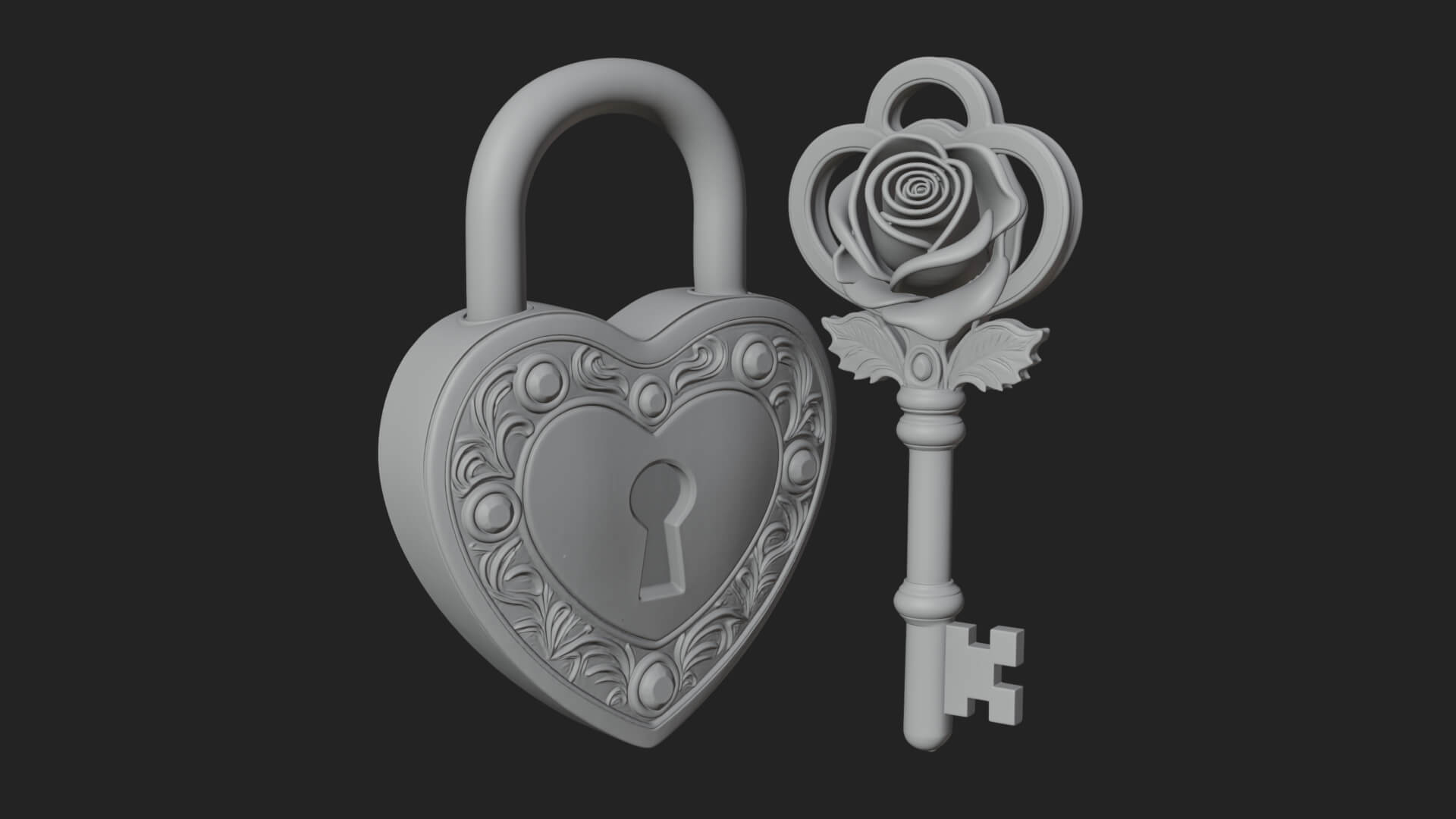 Jeweled Heart Lock Pendant Design 2 3D Print Model 3D Model